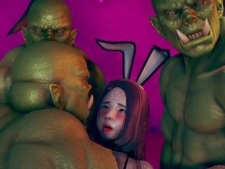 'Beautifull girl enjoy orks gangbang - 3d hentai animation'
