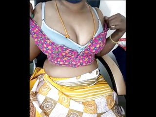 South Indian Tamil Aunty Open Saree Blouse Nude Boobs Puffy Nipples Massage Shaking Dirty Talking About Fucking Sucking